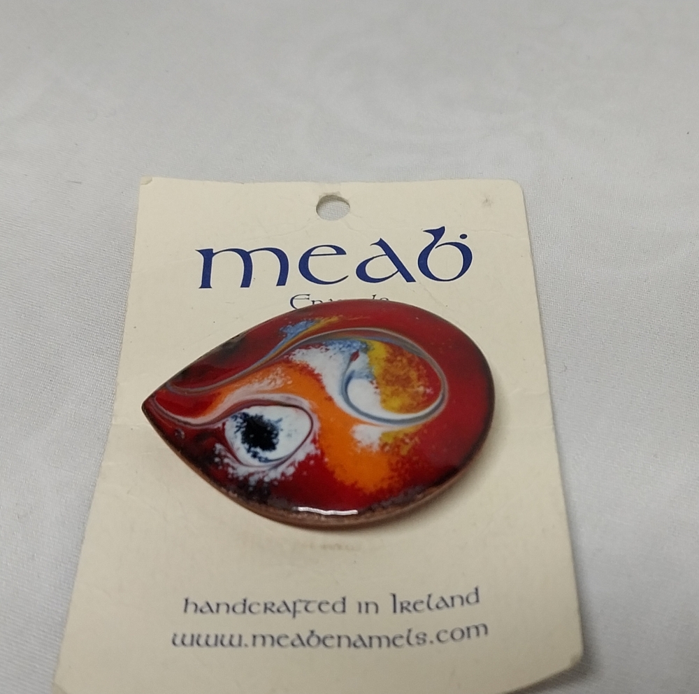 Red and Orange Enamel Brooch by Mead - Picture 2 of 4
